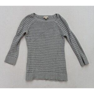 Ann Taylor LOFT Women's Sweater Size Small Gray Open Knit 3/4 Sleeve Pullover